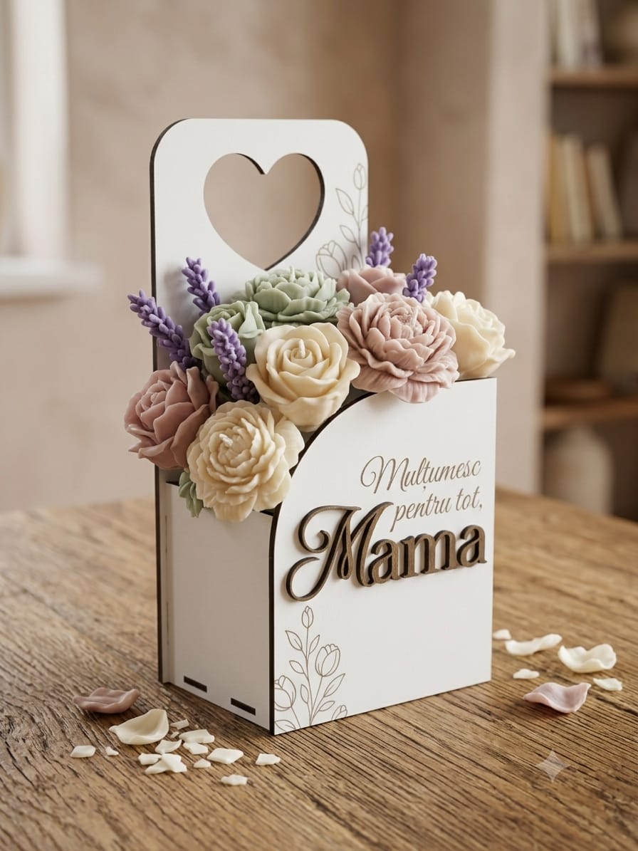 Cutie florală personalizată pentru mama