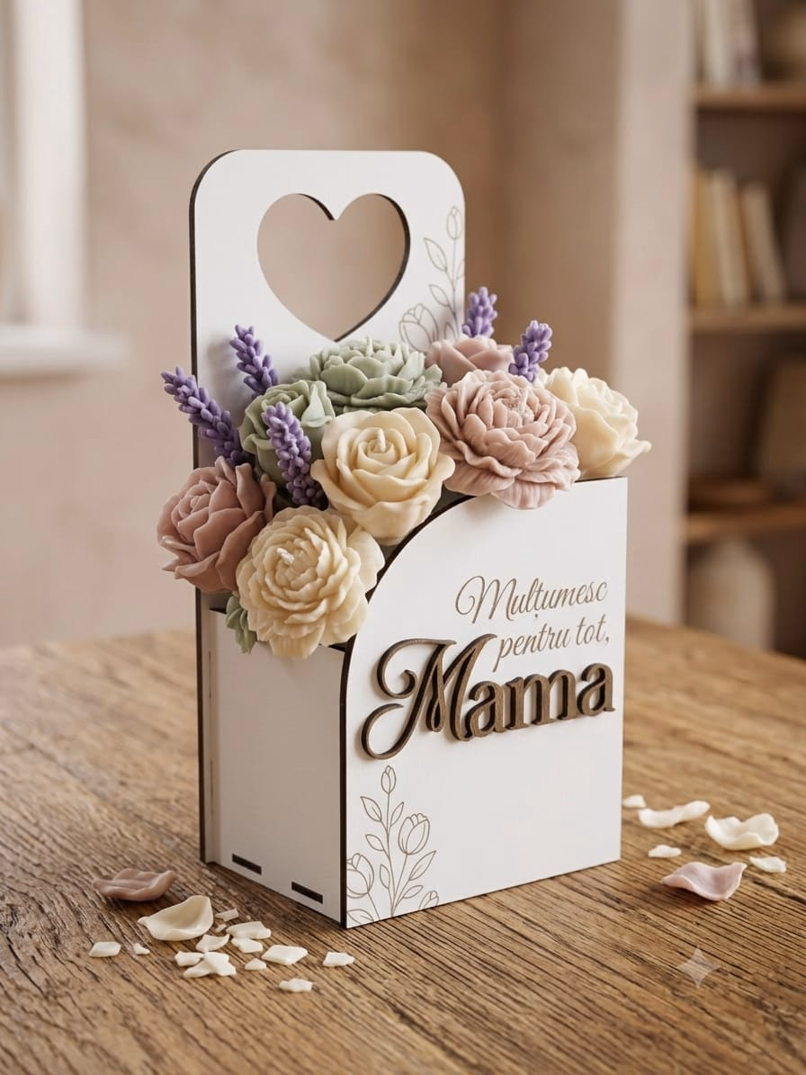 Cutie florală personalizată pentru mama